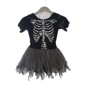 Skeleton Costume Dress Girls Medium 8-10 Black Silver Sparkle Tutu Halloween